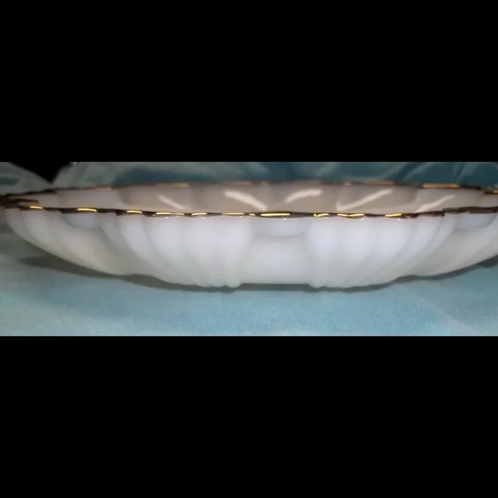 Vintage Antique Divided Serving Dish Holiday Depression Milk Glass White Gold